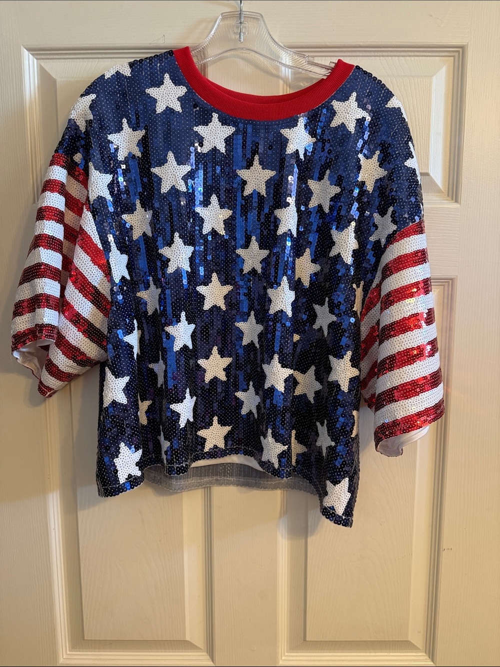 Simply Southern Girls Sequin Stars & Stripes Tee - Blue/White/Red